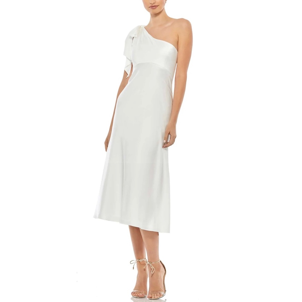 NEW Mac Duggal 55387 One Shoulder Satin Midi Dress Size 6